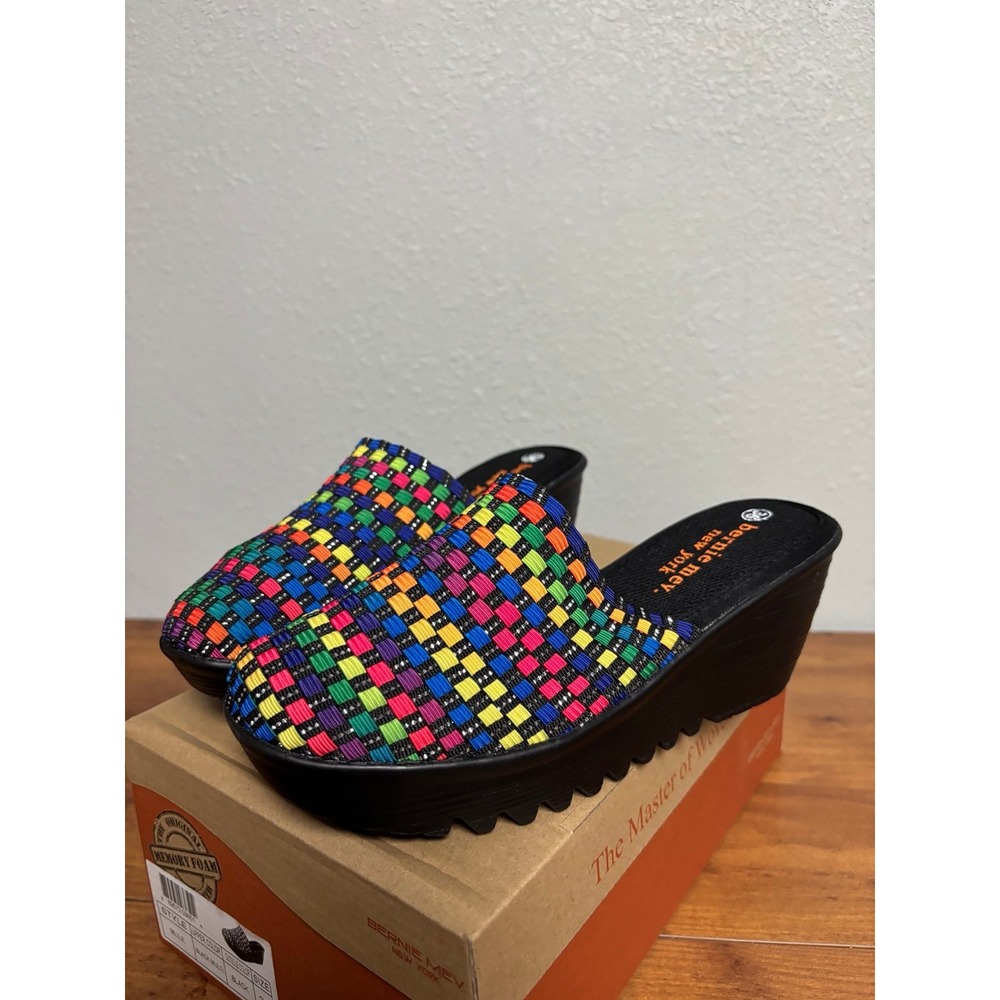 Bernie Mev Mule Black Multi Woven Wedge Sandal Size 36 US 5-5.5